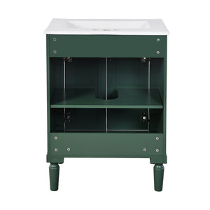 English Elm 24'' Modern Bathroom Vanity with Ceramic Basin, Solid Wood Frame, Soft-Close Doors, Ample Storage Green N710P190503F