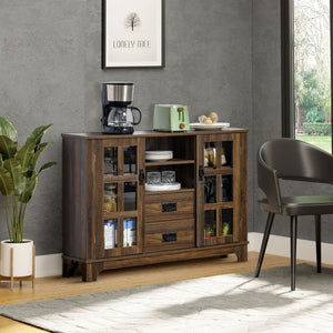 English Elm Homcom Elegant Sideboard Buffet Cabinet With Glass Doors, Adjustable Shelves & Drawers For Storage Solutions W2225P229376