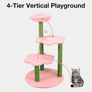 English Elm Cat Tree Daisy Floral Multi Level Climbing Tower with Sisal Posts and Plush Perch Pink W243P451255
