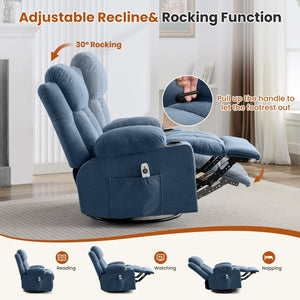 English Elm Swivel Rocker Recliner with Massage Heat and Usb Port for Living Room Comfort W1521P429648
