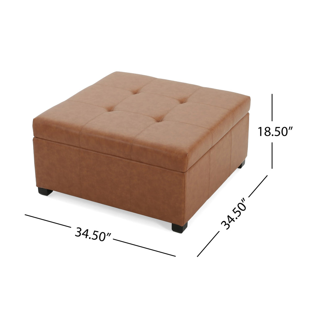 English Elm Faux Leather Waffle Tufted Storage Ottoman with Birch Legs for Living Room N757P359740T