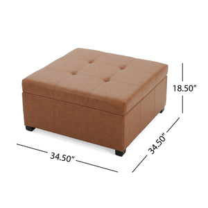 English Elm Faux Leather Waffle Tufted Storage Ottoman with Birch Legs for Living Room N757P359740T