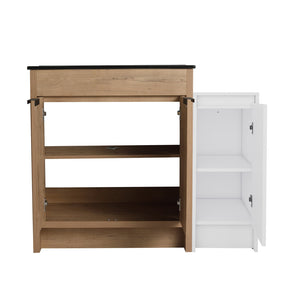 English Elm 42 Inch Freestanding Bathroom Vanity With Black Ceramic Sink, Soft-Close Doors, And Storage Solutions W999S00310
