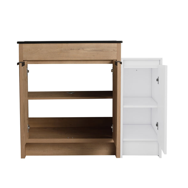 English Elm 42 Inch Freestanding Bathroom Vanity With Black Ceramic Sink, Soft-Close Doors, And Storage Solutions W999S00310