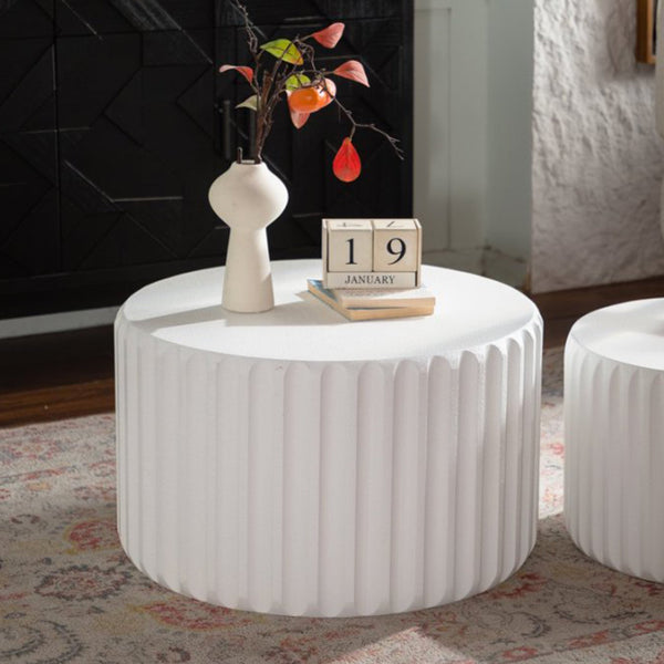 English Elm Black Scalloped Nesting Coffee Tables Matte Sculptural Oval Set for Modern Living Rooms Cream White W3081P389060
