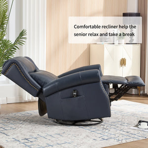 English Elm Heat Massage Rocker Swivel Recliner in Genuine Leather with Lumbar Relief for Living Room W3224S00012