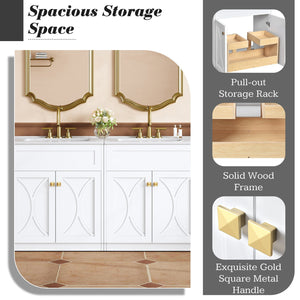 English Elm 60'' Bathroom Vanity Set With Glossy Ceramic Sink, Modern Cabinet, Gold Handles & Soft-Close Doors N710SS00005K