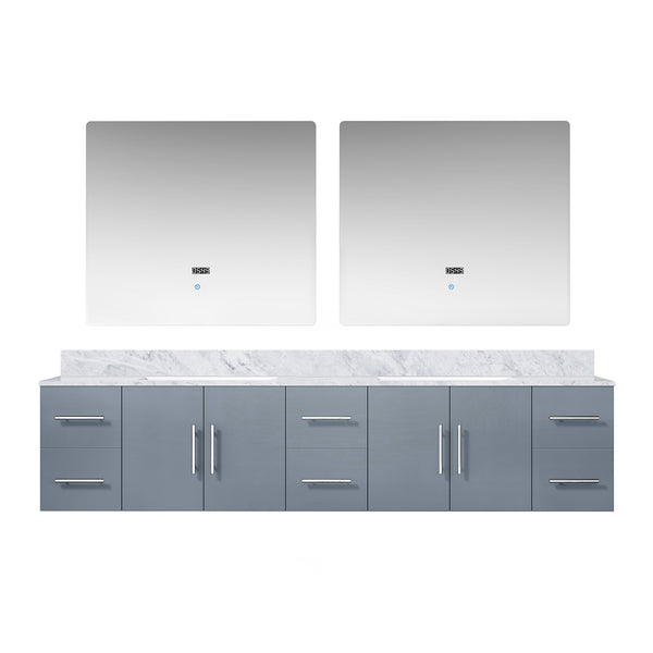 English Elm Dark Grey Double Bath Vanity With Carrara Marble Top & Led Mirrors - Stylish Storage Solution! B2731S00836