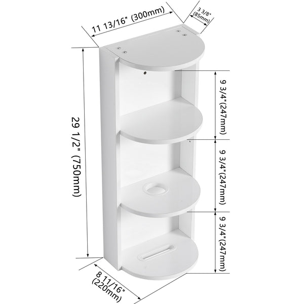 English Elm 12" Bathroom Wall-Mounted Storage Rack with Three-Tier Floating Shelves, Durable Scratch-Resistant Plywood Organizing Solution Glossy White W999P277165