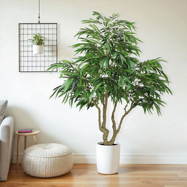 English Elm 7ft Artificial Banyan Silk Leaf Tree Freestanding Potted Faux Greenery for Home Office W2945P359419