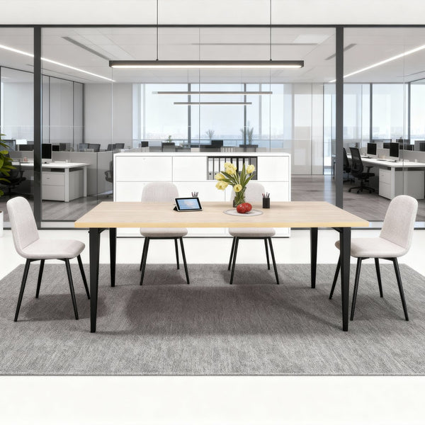 English Elm 63-Inch Farmhouse Industrial Dining Table Set With 4 Beige Chairs - Rustic Charm For Dining & Patio W2699S00065