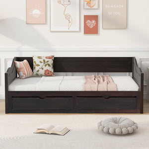 English Elm Wooden Twin Daybed with Pull Out Trundle and Dual Storage Drawers for Guest Rooms Espresso LP000519AAP-1