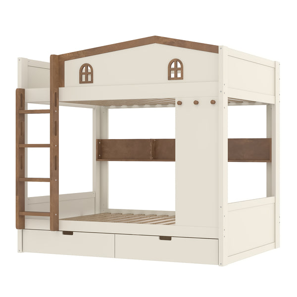 English Elm Twin Triple Metal Bunk Bed Matte Powder Coated Frame with Full Safety Guardrails W1580S00637