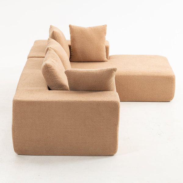 English Elm Full Foam Modular L-shaped Sectional Sofa Flannelette Upholstered with Five Throw Pillows Brown W3326S00025