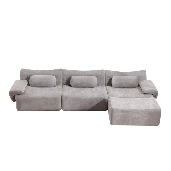 English Elm Modular Chenille Deep Seat Sectional Sofa with Bamboo Frame for Living Room Lounge Grey W1829S00072