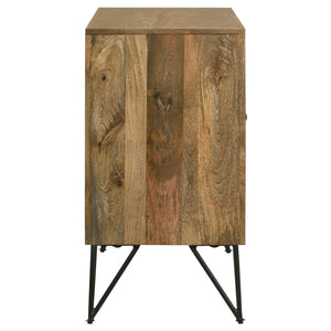 English Elm Eileen Natural Wood 2-Door Accent Cabinet with Metal Legs, Mango Grain Finish, Modern Storage Centerpiece B062P344966