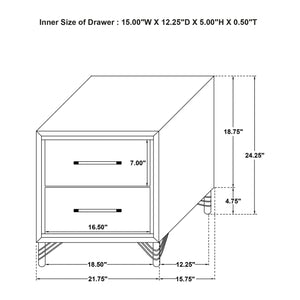 English Elm 2 Drawer Modern Nightstand Black Lacquer Finish Chrome Pulls Bedroom Storage B016P460550