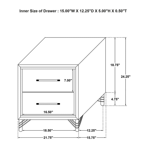 English Elm 2 Drawer Modern Nightstand Black Lacquer Finish Chrome Pulls Bedroom Storage B016P460550