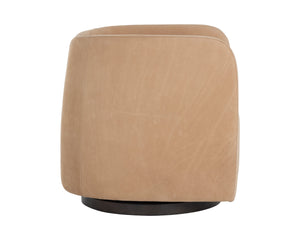 Sunpan Emilie Swivel Lounge Chair - Luxurious Nubuck Tan Leather With Elegant Brown Oak Wood Base Brown Leather 112030