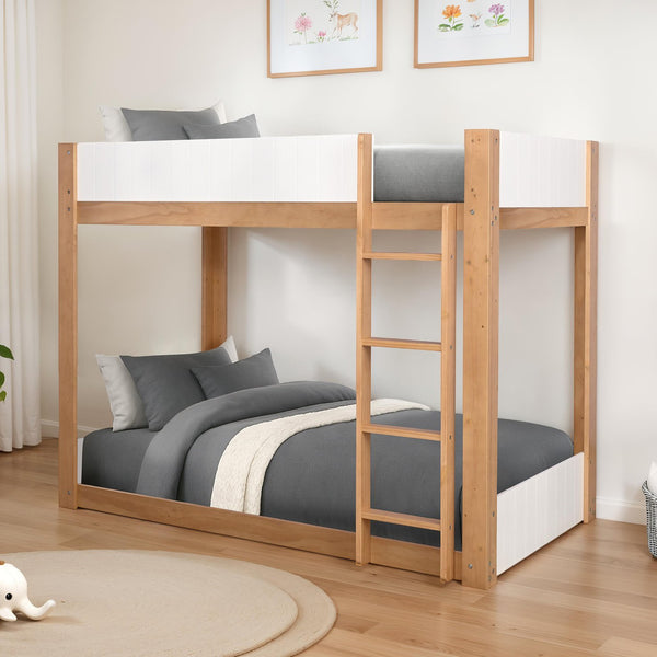 English Elm Contemporary Twin Over Twin Bunk Bed With Lock Joint Side Rails - Stylish White Finish For Kids' Rooms B2741S00689