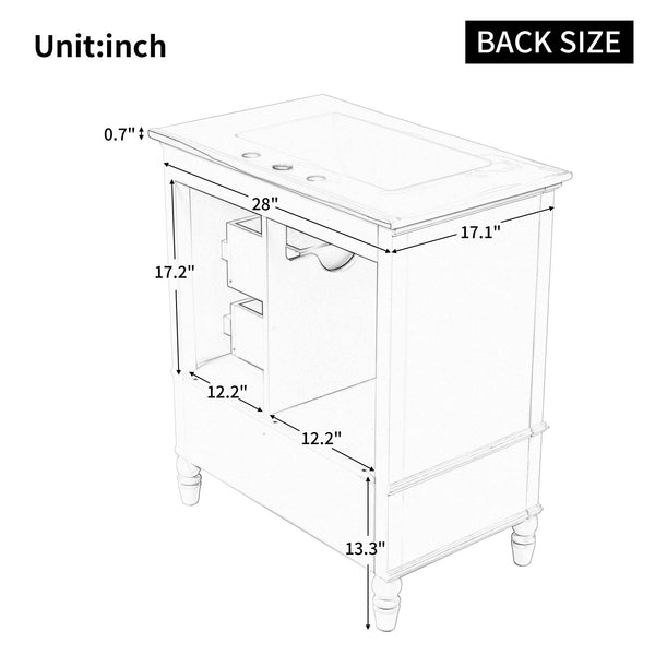 English Elm Christopher Knight Home® - 30" Bathroom Vanity with Ceramic Sink, Acacia & MDF Cabinet, Soft-Close Door & Drawers White N759P346895K