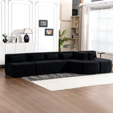 English Elm 143.7" Upholstered Sofa Free-Combined Sofa Couch With Two Chaise Lounge and Five Back Pillows For Living Room, Black