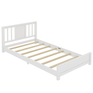 English Elm Twin Low Profile Floor Bed with Guardrails Pine Wood Frame Minimalist Bedroom White W1580P438797