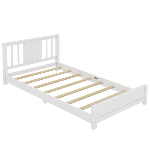 English Elm Twin Low Profile Floor Bed with Guardrails Pine Wood Frame Minimalist Bedroom White W1580P438797