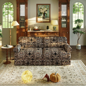English Elm Luxuriously Deep Chenille Sofa with Pleated Skirt and Rolled Arms for Living Rooms Black Floral W1885S00296