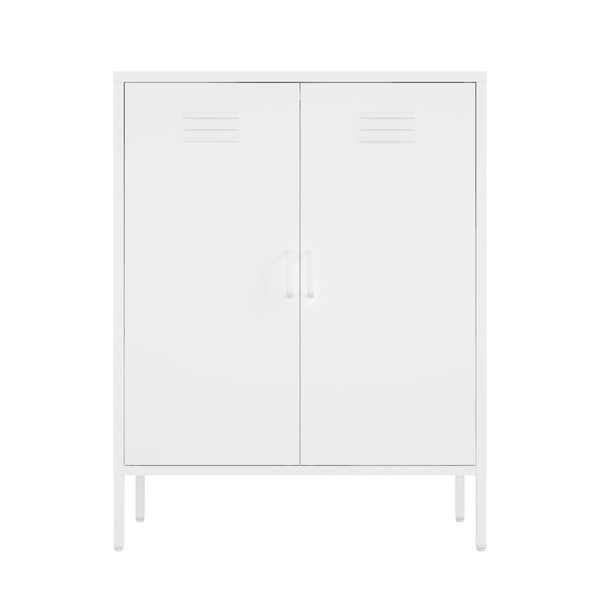 English Elm Naomi Metal Accent Cabinet 32" — Ventilated Double-Door Steel Storage with Adjustable Shelves, Modern Stability White B365P397891