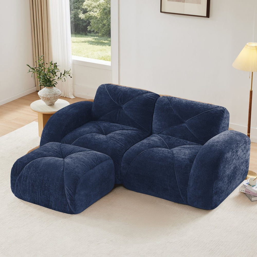 English Elm L-shaped Velvet Sectional Sofa Tufted Modular Design with High Density Foam Boneless Build Blue W714S01592