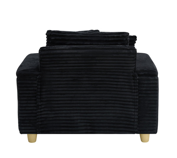 English Elm Black corduroy single sofa with ottoman storage, built-in armrest compartments, removable pillows, modern cozy design W1658S00135