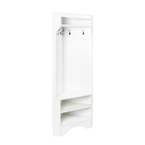 English Elm Minimalist White Corner Hall Tree with Bench Shoe Storage and Four Entryway Hooks N721P401788K