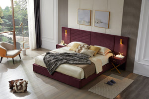 English Elm Queen Modern Floating Bedside Tables with LED Lights, Crossed Metal Legs, Single Drawer Storage, Durable Construction WINE RED W1793S00014