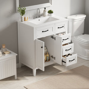 English Elm [video] 30 Inch Freestanding Bathroom Vanity White Mdf Pine Legs Ceramic Sink Soft Close N759P394442K