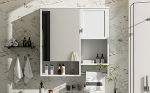 English Elm 29'' Modern Wall Mounted Medicine Cabinet with Mirror, Spacious Adjustable Shelves, Towel Bar and Durable MDF Finish White N710P209440K