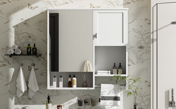 English Elm 29'' Modern Wall Mounted Medicine Cabinet with Mirror, Spacious Adjustable Shelves, Towel Bar and Durable MDF Finish White N710P209440K