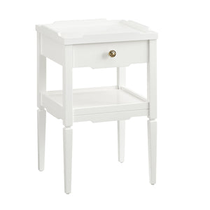English Elm Foley Mid-Century White 1-Drawer Nightstand with Gold Pull, Tapered Legs & Lower Shelf Storage B050P376969