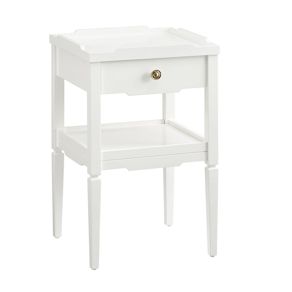 English Elm Foley Mid-Century White 1-Drawer Nightstand with Gold Pull, Tapered Legs & Lower Shelf Storage B050P376969