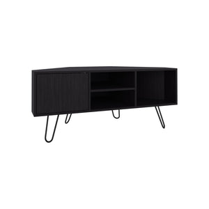 English Elm Lancaster Corner TV Stand with Two Shelves & Two Cabinets, Black MDF, Cable Management, Space-Saving Design B200P335349