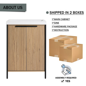 English Elm 24" Freestanding Bathroom Vanity with Resin Integrated Sink, Soft-Close Doors, Adjustable Shelf, Durable Plywood Finish Light Coffee W999S00294