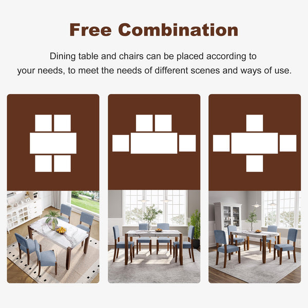 English Elm 5-Piece Counter Height Dining Set with Faux Marble Top and Upholstered Seats, Mid-Century Pub Charm Gray,White N752S000885E