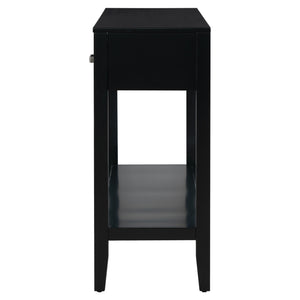 English Elm U_style Farmhouse Console Table with Three Drawers Open Shelf Entryway Organizer Black N711P410445B