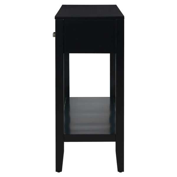 English Elm U_style Farmhouse Console Table with Three Drawers Open Shelf Entryway Organizer Black N711P410445B