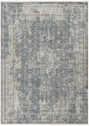 Unique Loom Baracoa La Cabana Machine Made Border Rug Fume Gray, Brown/Ivory/Gray/Tan/Light Blue 8' 2" x 11' 0"