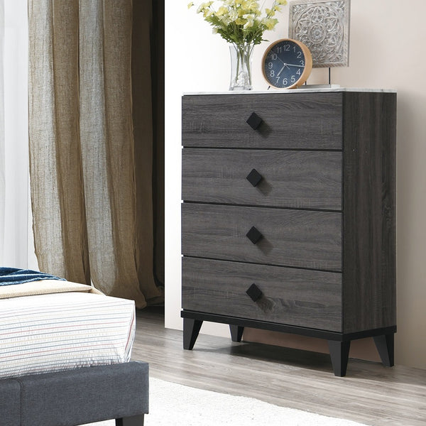 English Elm Modern Chest of Drawers with Faux Marble Top and Black Square Hardware - 4-Drawer Storage Accent Piece Gray,Grey 35 L x 19 W x 43 H B011P395418