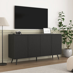 English Elm Sideboard Walnut Credenza with Hexagonal Doors and Adjustable Shelves for Dining Areas W409P327405