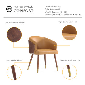 English Elm Modern Reeva Dining Chair Camel Leatherette Upholstered, Beech Back, Solid Walnut Legs, Gold Tips B365P398268