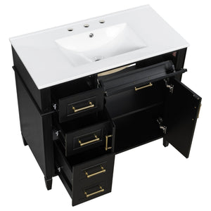 English Elm 36 Inch Freestanding Bathroom Vanity Sage Pine Cabinet Gold Hardware Ceramic Sink Black N725P366466B