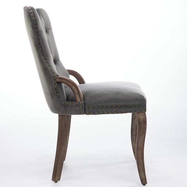 English Elm Velvet Hand-Tufted Dining Chair with Solid Wood Handles and Curved Legs, Vintage Copper Accents Gray W1143P338141